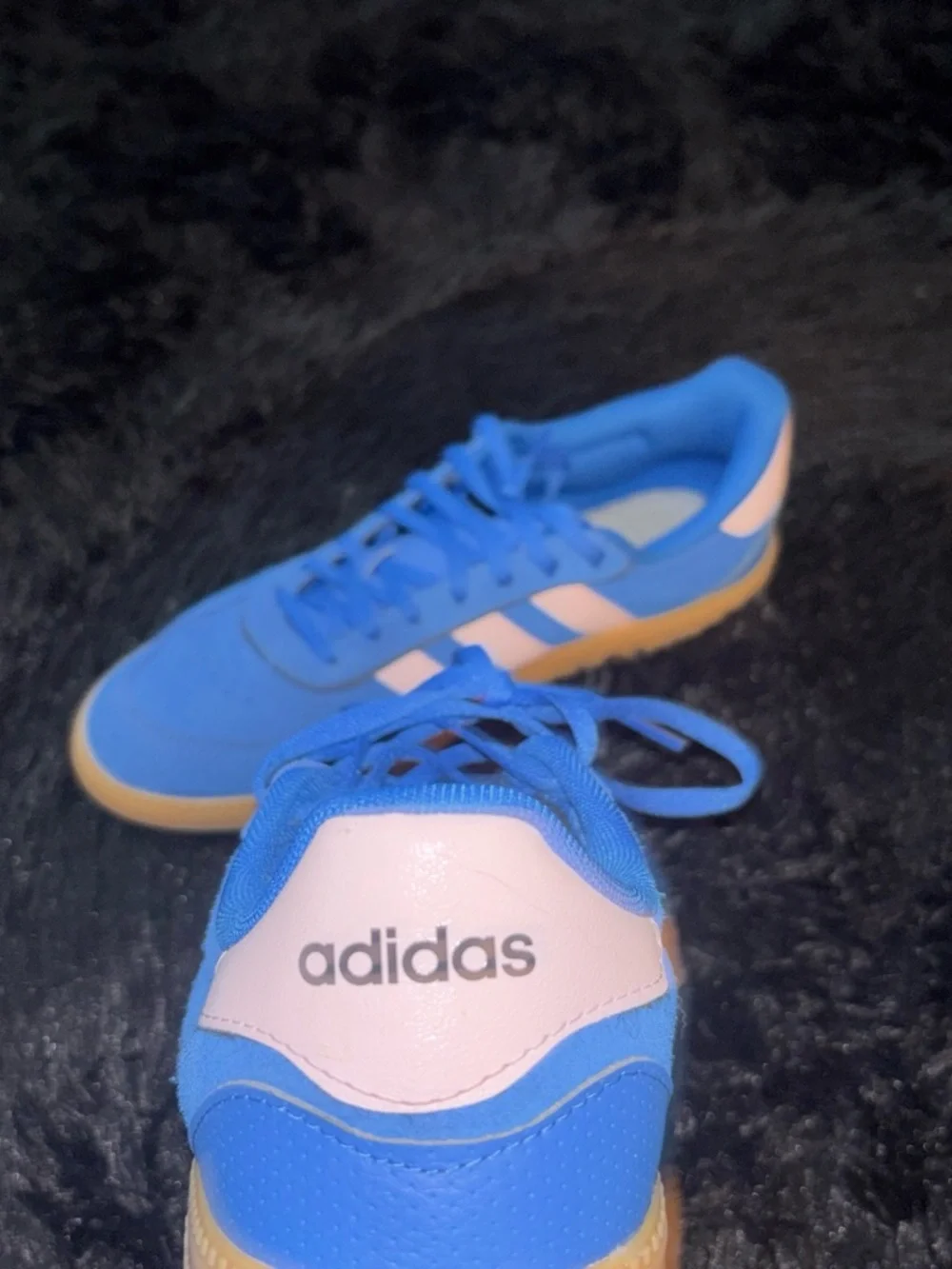 adidas Blue Suede Sneakers with Pink Stripes
